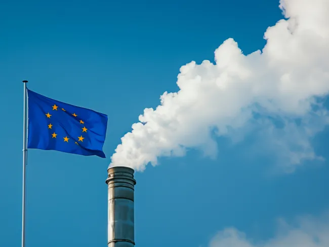 smoke stack and EU flag
